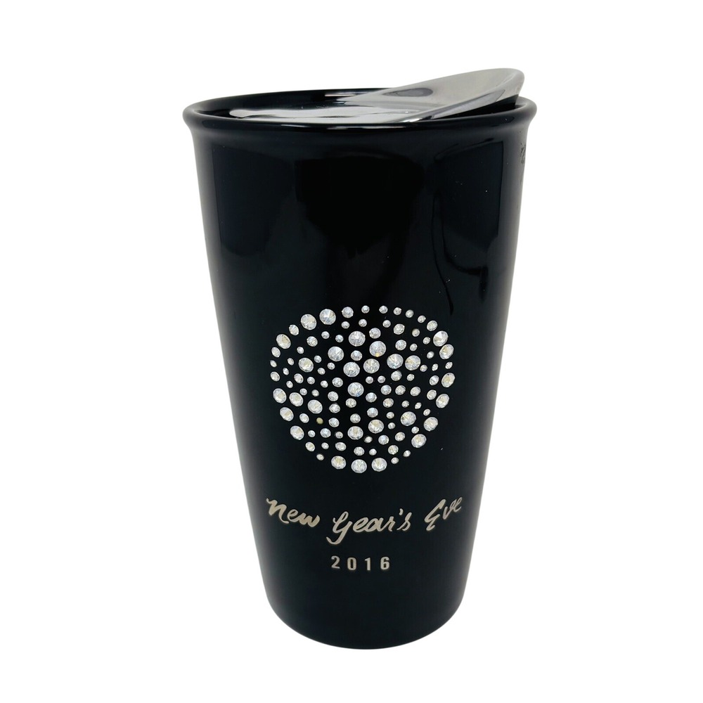 STARBUCKS Tumbler 12 Oz. Black New Year's Eve 2016 Swarovski Crystals Limited